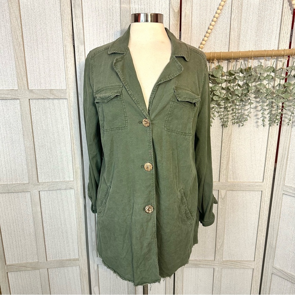 Torrid Army Green Linen Blend Button Front Shirt Jacket NO BELT Plus Size 0X 12 - Picture 6 of 15